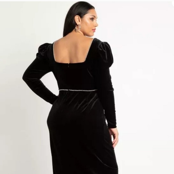 Eloquii Pearl Velvet Sweetheart Neckline Black Midi Dress, size 16 - Picture 3 of 8